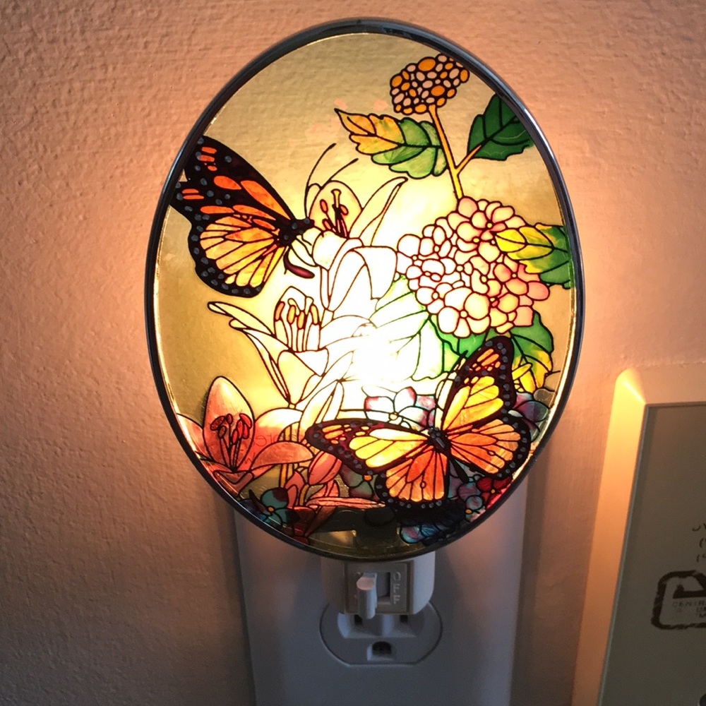 Vibrant Butterfly Stained Glass Night Light